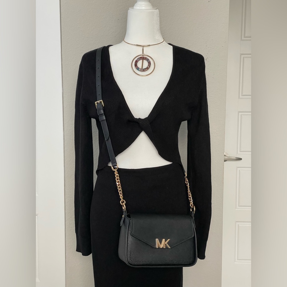 House of Harlow 1960 Black Knit Cutout Maxi Dress Long Sleeve Twist Front - Picture 3 of 9